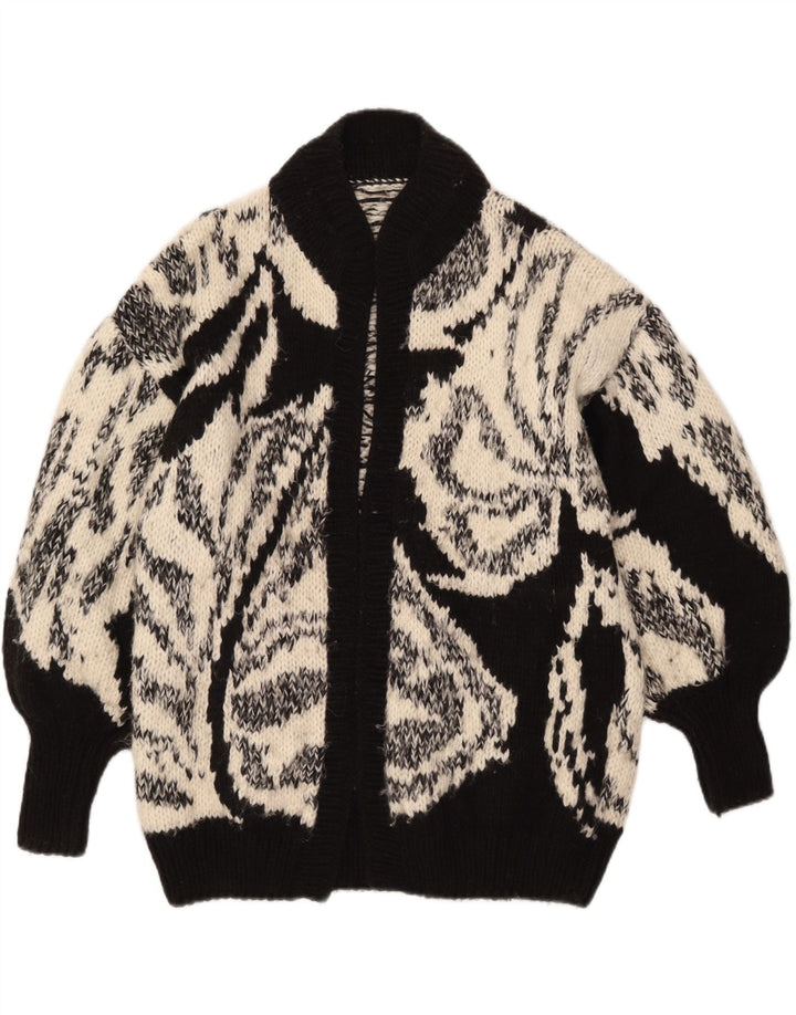 Vintage kvinders abstrakt mønster cardigan sweater UK 14 Large Black