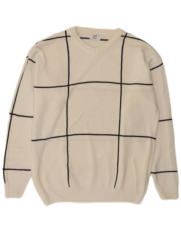 Alba Moda Dame V-hals sweater UK 22/24 3XL Hvid ternet bomuld