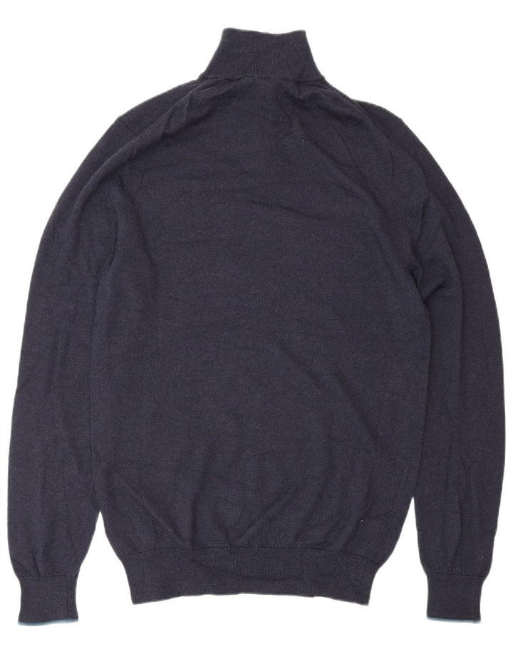 White Stuff Herre Zip Neck Jumper Sweater Small Navy Blue Wool