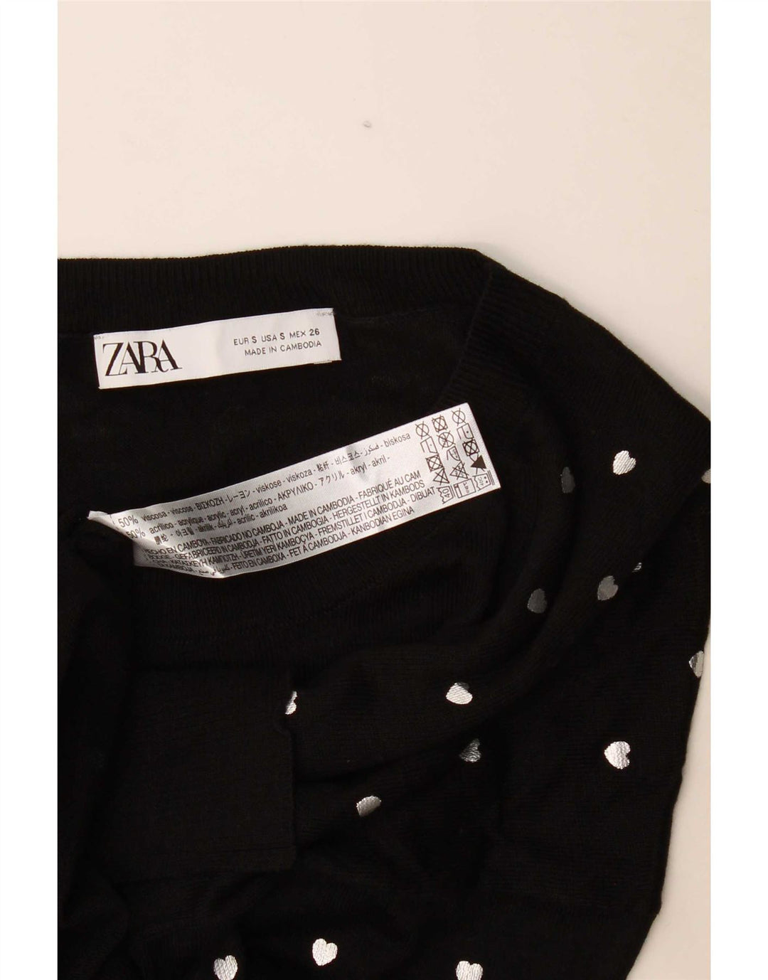 Zara kvinders abstrakt mønster rund hals sweater UK 10 lille sort