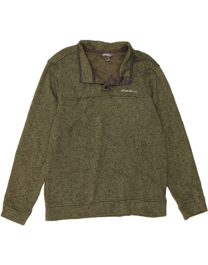 EDDIE BAUER Mens Button Neck Sweatshirt Jumper Large Green Flecked Vintage Eddie Bauer and Second-Hand Eddie Bauer from Messina Hembry 