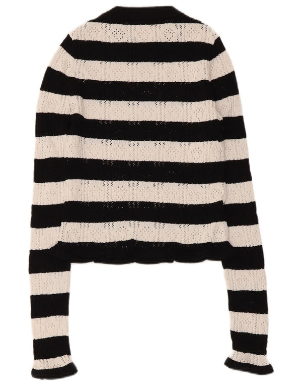 Zara Womens Crop Crew Neck Jumper Sweater UK 8 Small Black Striped