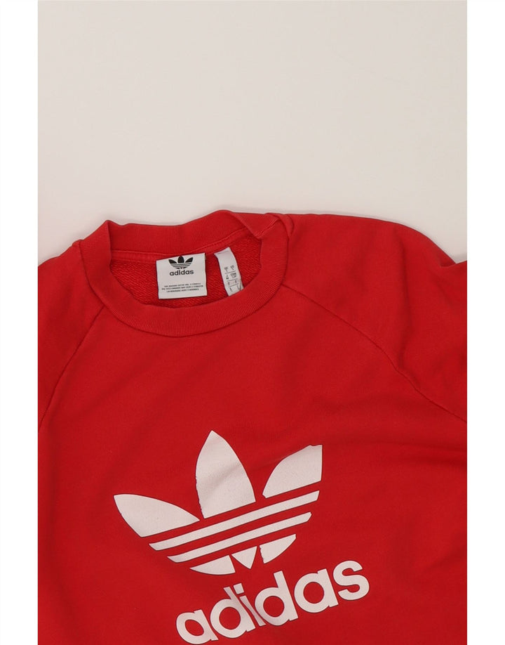 ADIDAS Mens Graphic Sweatshirt Jumper Small Red Cotton Vintage Adidas and Second-Hand Adidas from Messina Hembry 
