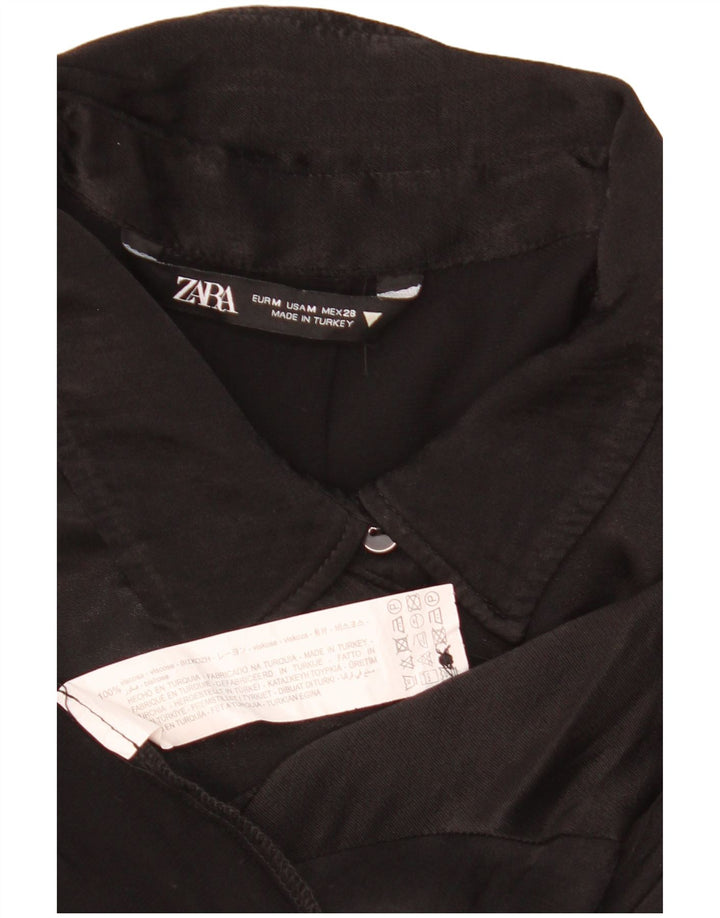 Zara Kvinders Oversized Crop Kortærmet Skjortebluse UK 14 Medium Sort