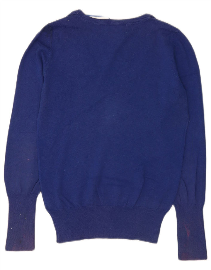 Zara Dame V-hals sweater UK 12 Medium Blue Bomuld