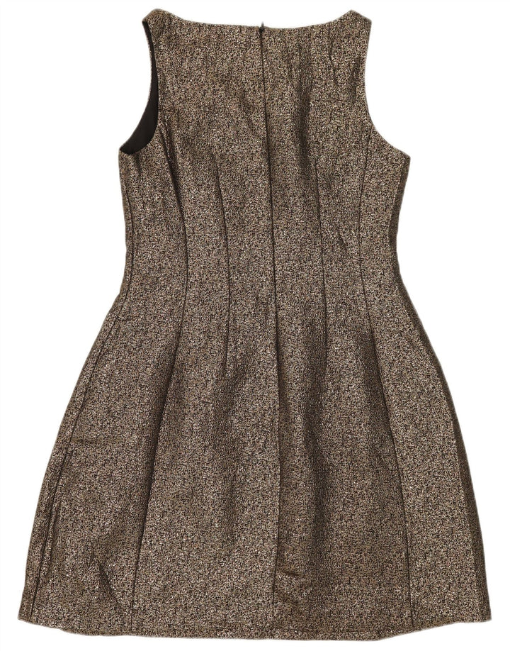 Oasis Dame Ærmeløs A-Line Kjole UK 12 Medium Gold Polyester