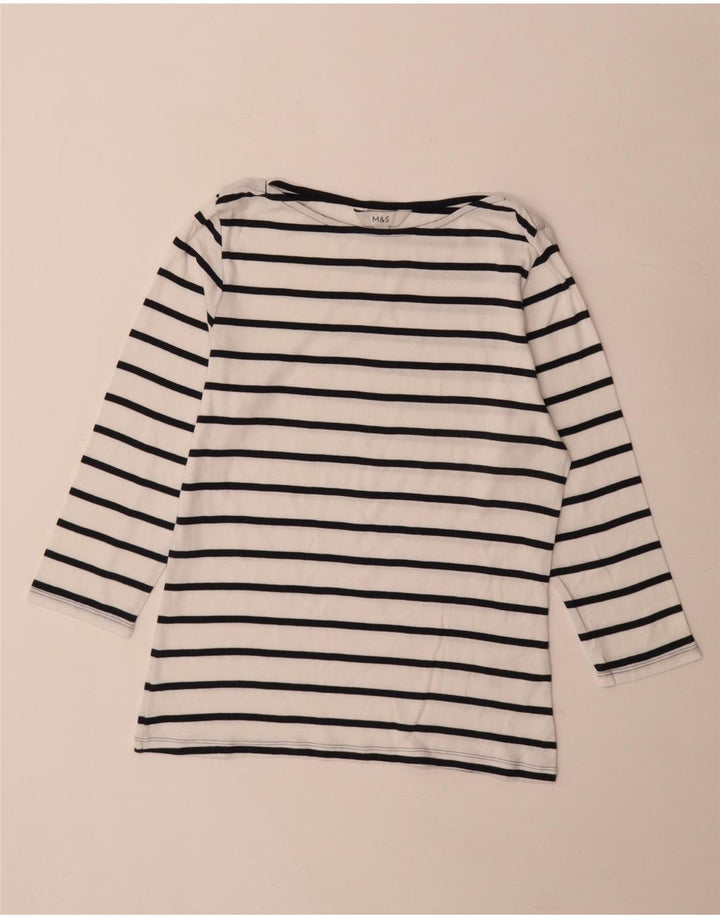 Marks & Spencer Dame Top 3/4 ærmer UK 12 Mellem hvid stribet bomuld