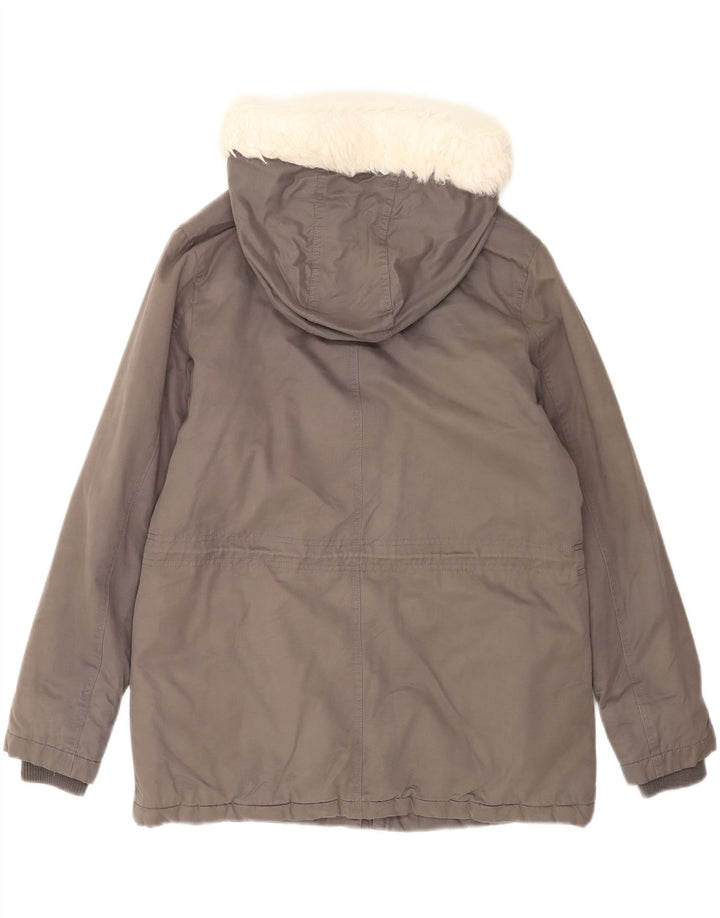 Oasis Dame Hooded Parka Jacket UK 14 Medium Grey Polyester
