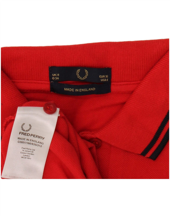 Fred Perry Womens Crop Polo Shirt UK 8 Small Red Bomuld