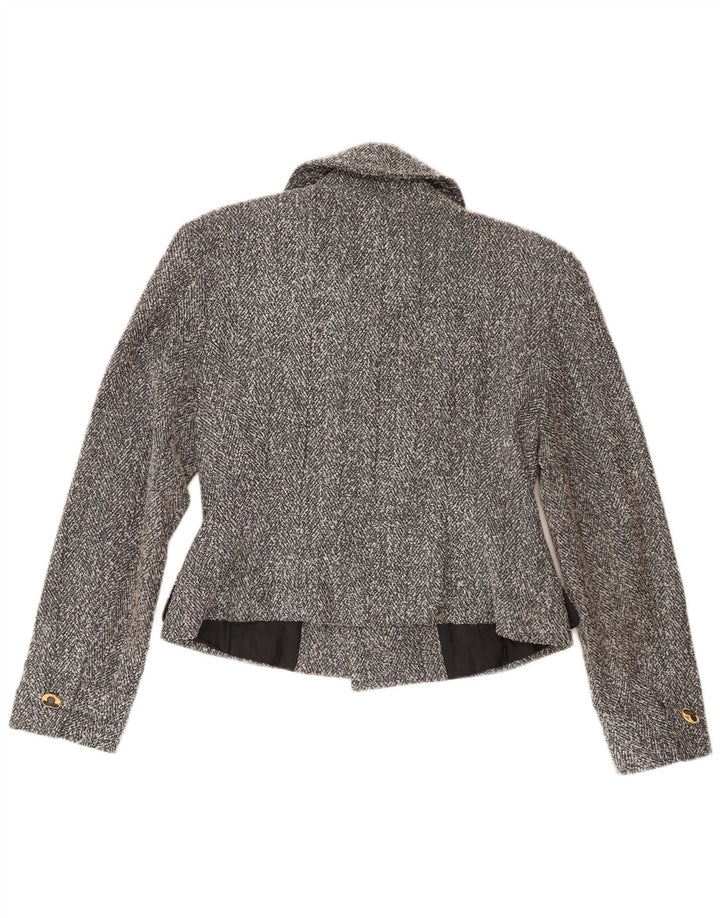 Vintage Dame Crop Dobbeltradet Blazer Jacket UK 8 Small Grey Flecked