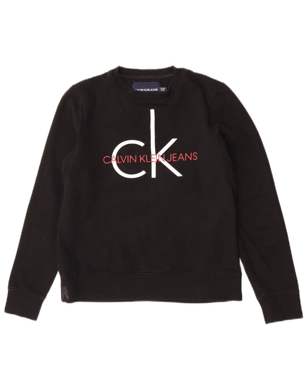 Calvin Klein Jeans Dame Grafisk Sweatshirt Jumper UK 6 XS Sort Bomuld