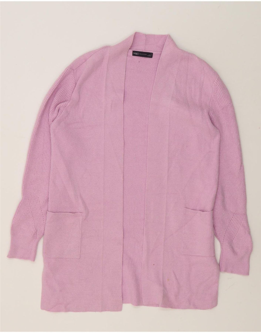 Marks & Spencer Dame Longline Åben Cardigan Sweater UK 12 Medium Pink