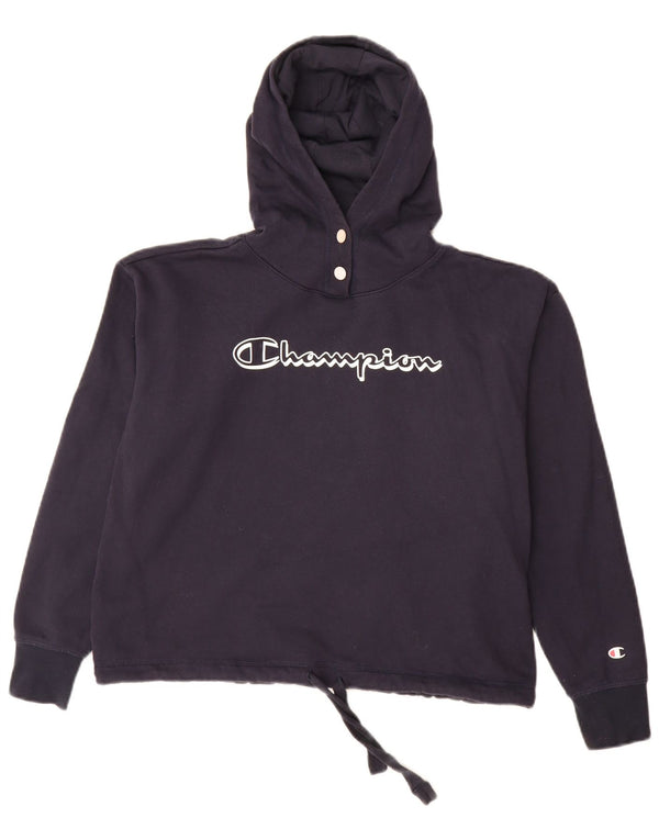 Champion Dame Grafisk Oversized Hoodie Jumper UK 10 Small Navy Blue