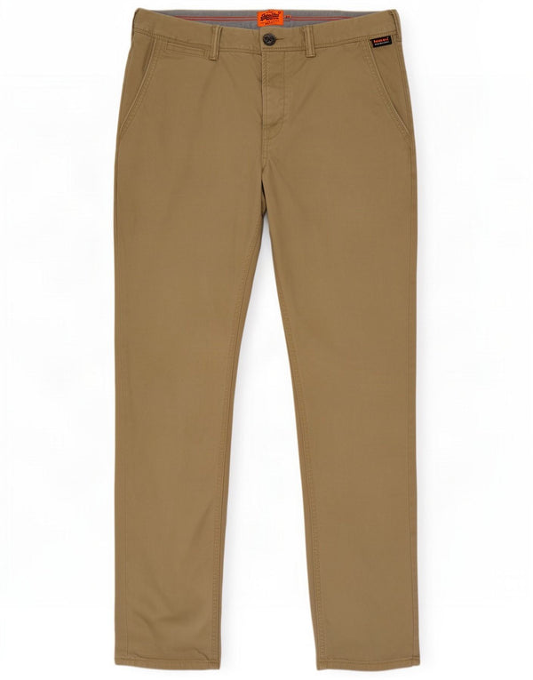 Superdry Mens Straight Chino Trousers Medium W32 L30 Beige Cotton