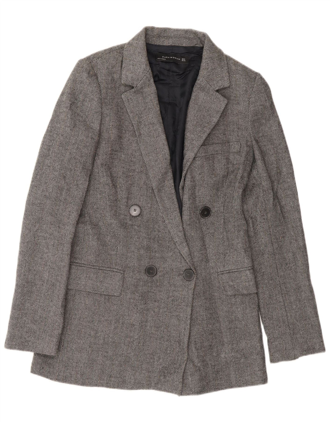 Zara Dame Dobbeltradet Blazer Jacket UK 10 Small Grey Herringbone