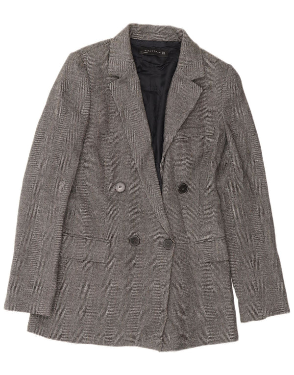 Zara Dame Dobbeltradet Blazer Jacket UK 10 Small Grey Herringbone
