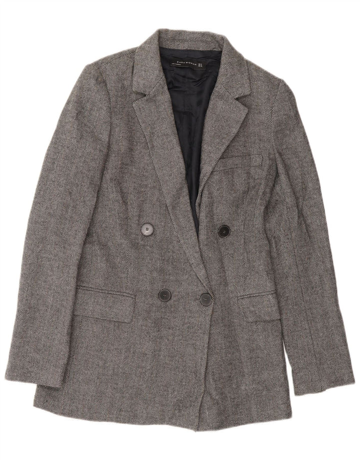 Zara Dame Dobbeltradet Blazer Jacket UK 10 Small Grey Herringbone