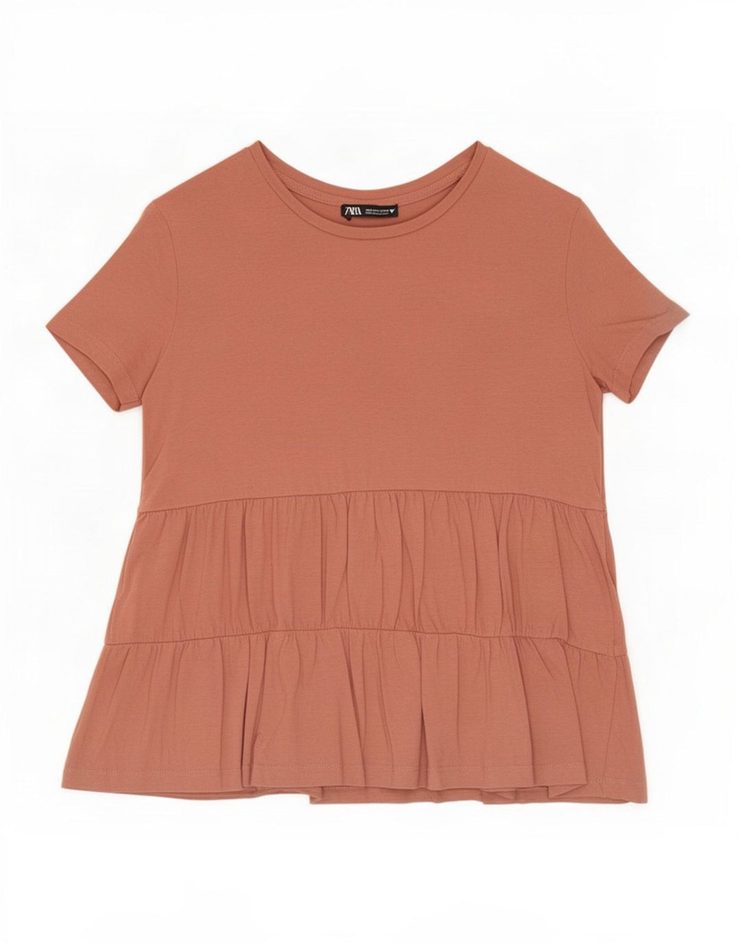 Zara Dame Kortærmet Bluse Top UK 10 Lille Brun