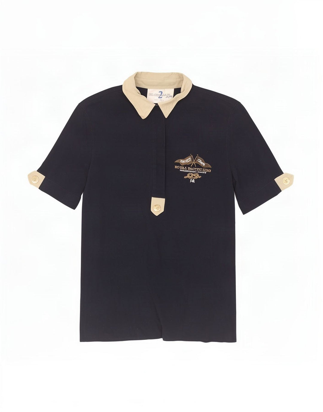 St. Germain Dame Des Pres Polo Shirt IT 44 Medium Navy Blue Colourblock