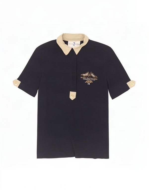 St. Germain Womens Des Pres Polo Shirt IT 44 Medium Navy Blue Colourblock