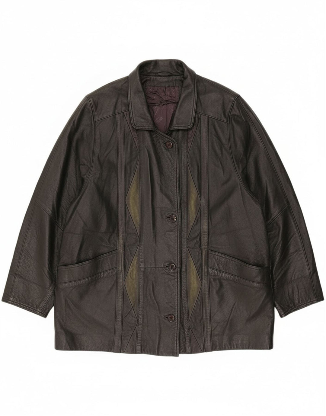 Vintage Dame Loose Fit Læderjakke EU 46 XL Sort Læder