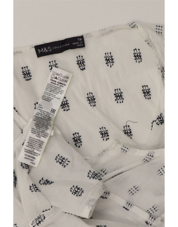 MARKS & SPENCER Dame ærmeløs bluse Top UK 16 Stor Hvid Geometrisk