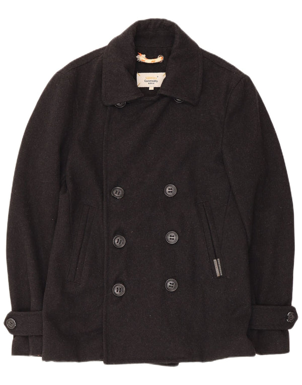 Superdry Men Pea Coat UK 38 Medium Black Wool