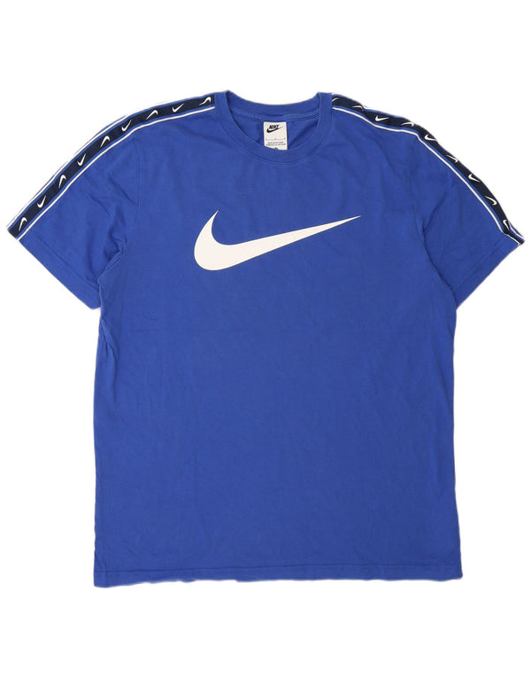 Nike grafisk T-shirt top til mænd, stor blå farveblok bomuld