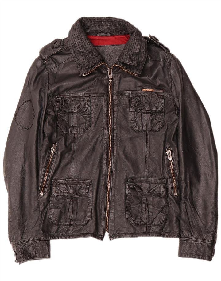 Superdry Military Læderjakke til mænd UK 36 Lille sort læder