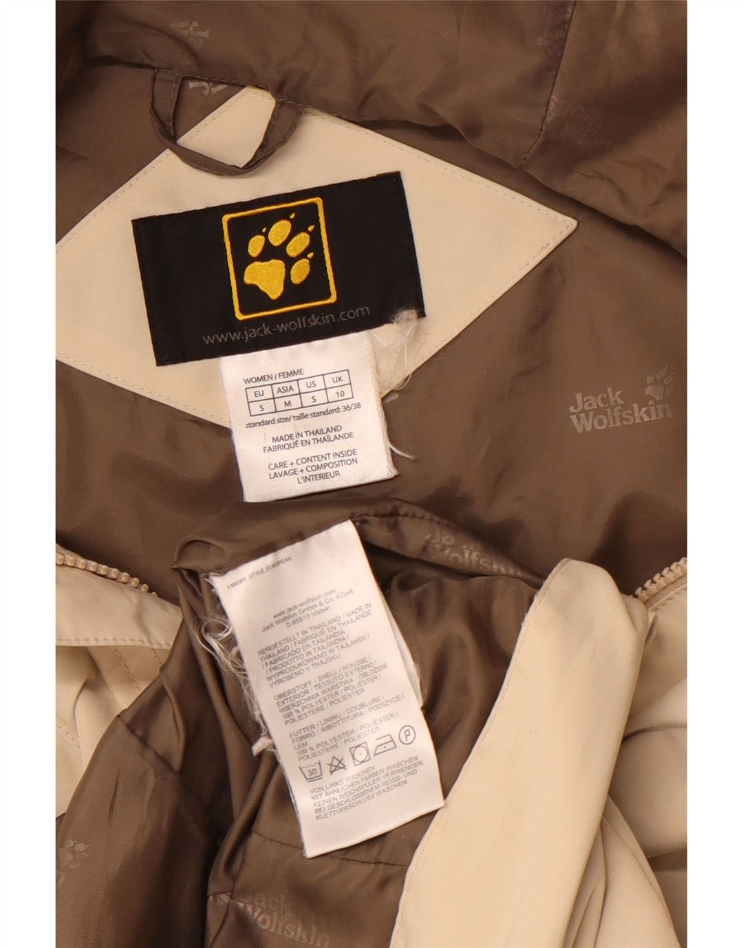 JACK WOLFSKIN Dame hætte vindjakke UK 10 Small Beige Polyester