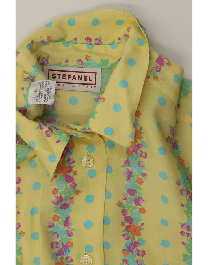 Stefanel Dameskjorte UK 16 Large Yellow Floral Rayon