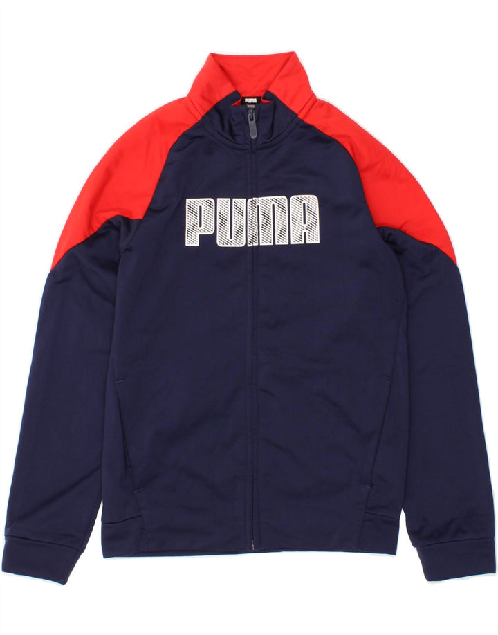 PUMA Boys Graphic Tracksuit Top Jacket 11-12 Years Navy Blue Colourblock Vintage Puma and Second-Hand Puma from Messina Hembry 