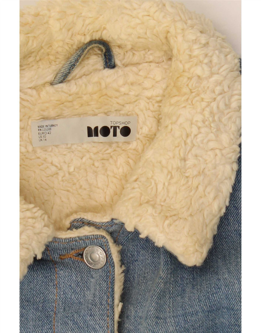 Topshop Dame Denim Sherpa Jacket UK 14 Stor Blå Bomuld