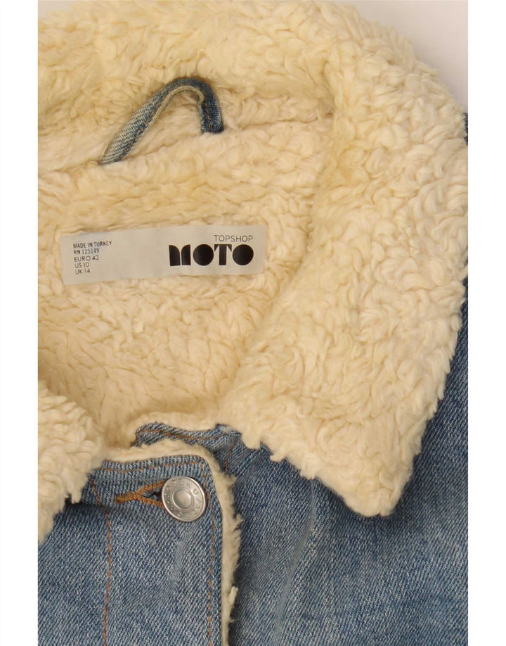 Topshop Dame Denim Sherpa Jacket UK 14 Stor Blå Bomuld
