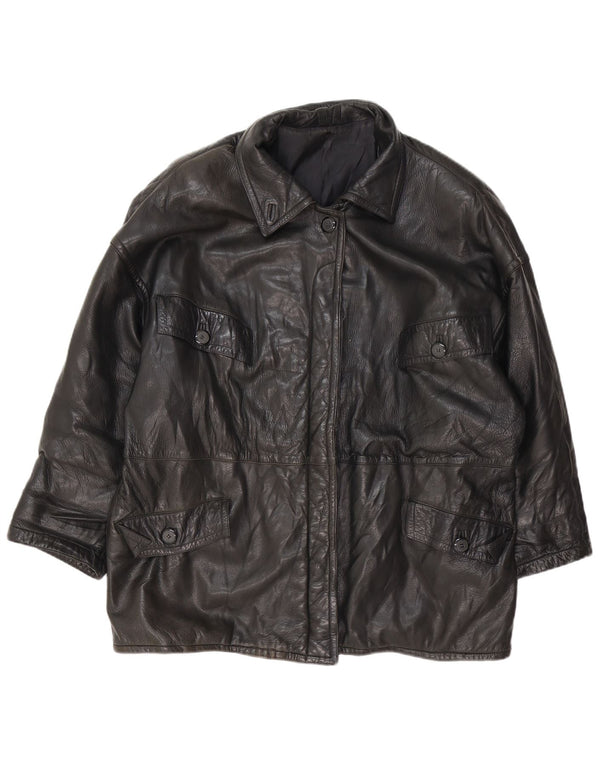 Vintage læderjakke til kvinder UK 18 XL Sort
