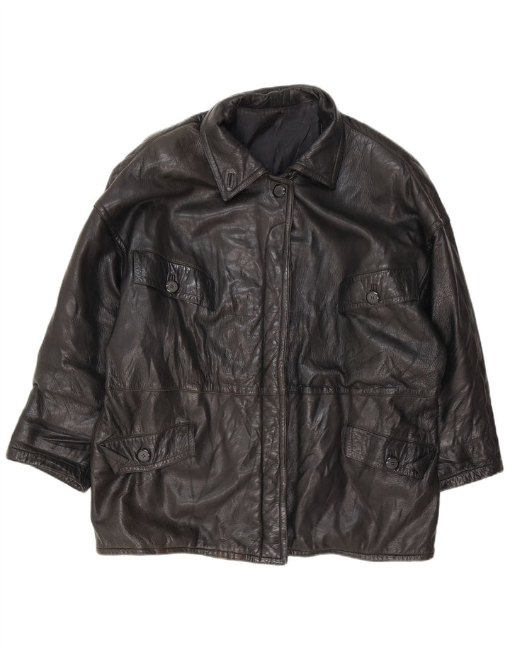 Vintage læderjakke til kvinder UK 18 XL Sort