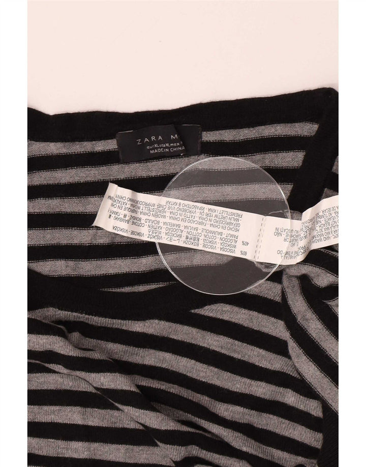 Zara Herre Top Langærmet XL Grå Stribet Viscose