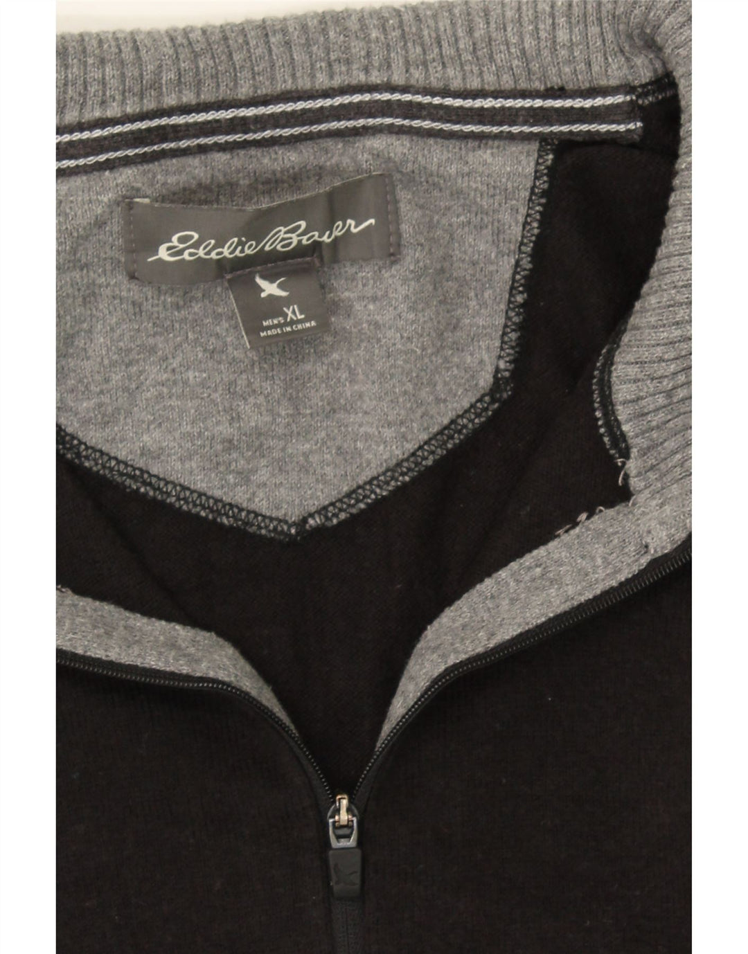 EDDIE BAUER Mens Zip Neck Jumper Sweater XL Black Cotton Vintage Eddie Bauer and Second-Hand Eddie Bauer from Messina Hembry 