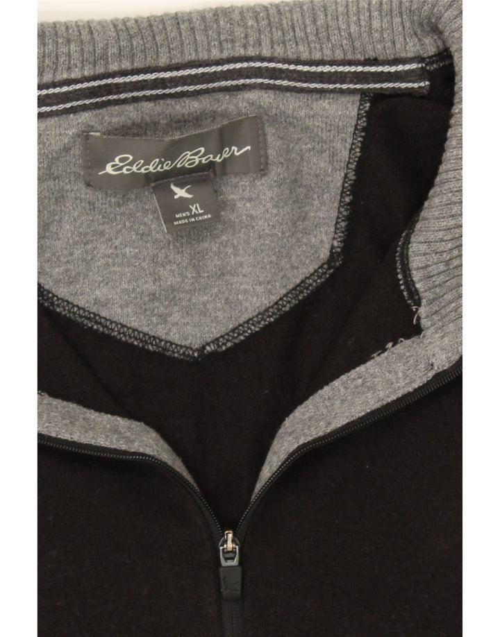 EDDIE BAUER Mens Zip Neck Jumper Sweater XL Black Cotton Vintage Eddie Bauer and Second-Hand Eddie Bauer from Messina Hembry 