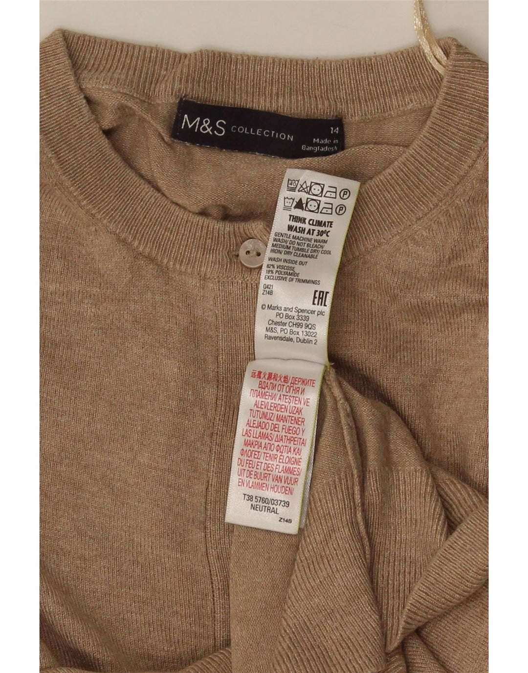 Marks & Spencer Dame Crop Cardigan Sweater UK 14 Medium Beige Viscose
