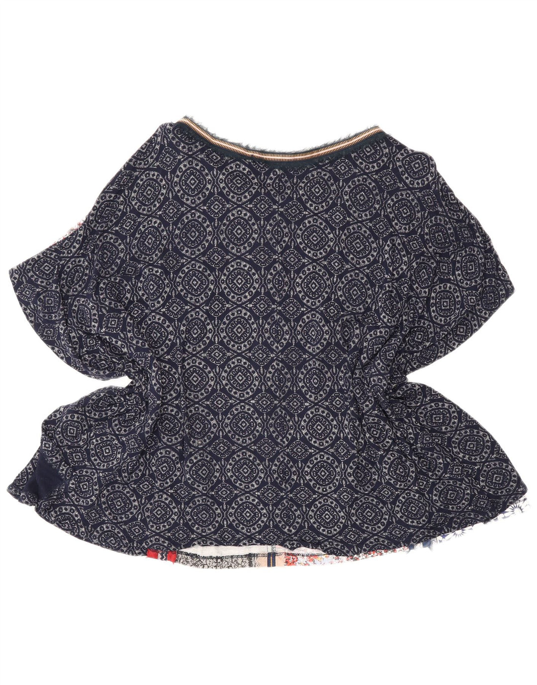 Desigual Dame Poncho Bluse Top UK 14 Large Navy Blue Patchwork Bohemian