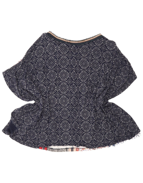 Desigual Dame Poncho Bluse Top UK 14 Large Navy Blue Patchwork Bohemian