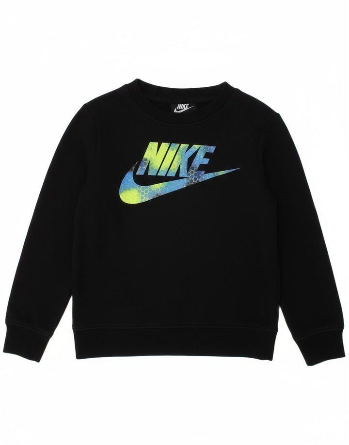 NIKE Boys Graphic Sweatshirt Jumper 4-5 Years Black Cotton