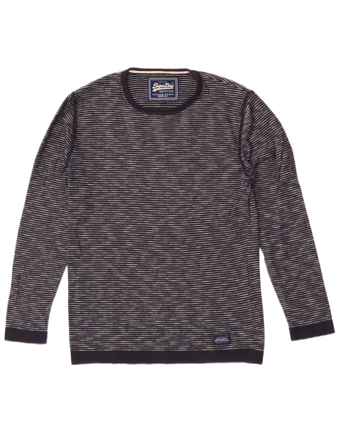 Superdry sweater med rund hals til mænd Medium marineblå nålestribet bomuld