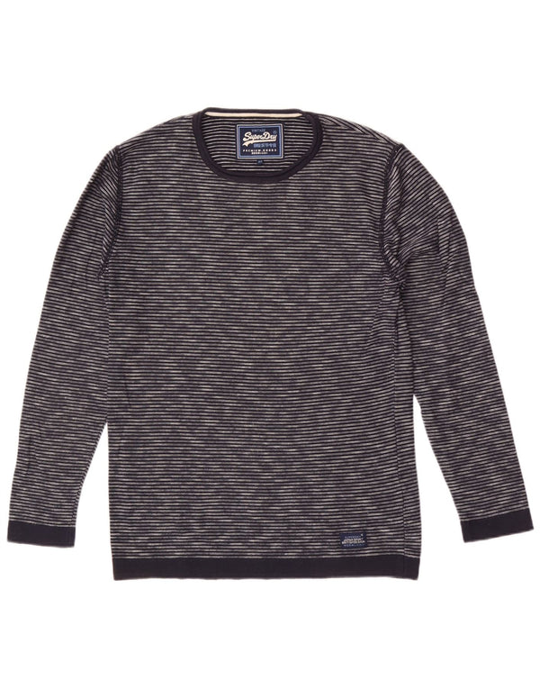 Superdry sweater med rund hals til mænd Medium marineblå nålestribet bomuld
