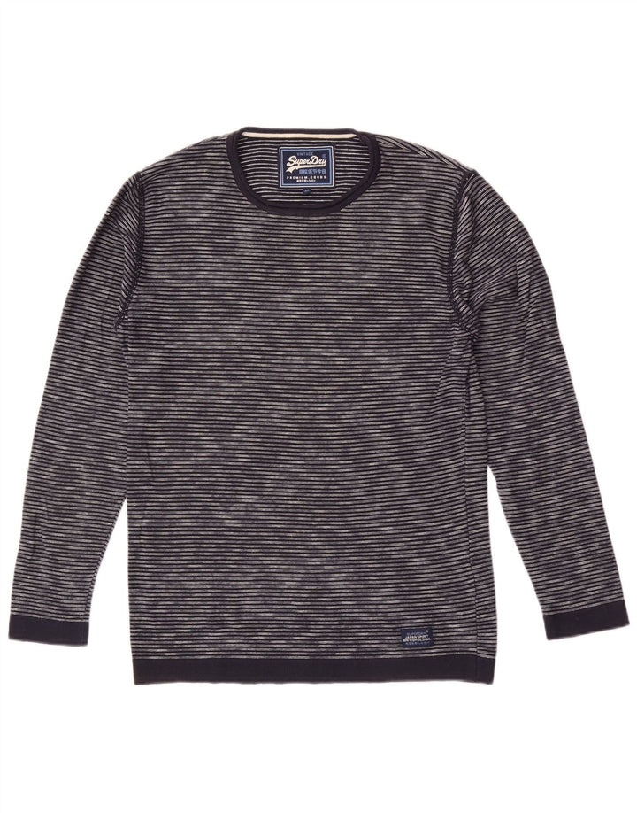 Superdry sweater med rund hals til mænd Medium marineblå nålestribet bomuld