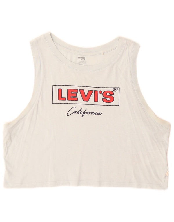 Levi's Womens Crop Grafisk Vest Top UK 16 Large Blue Cotton