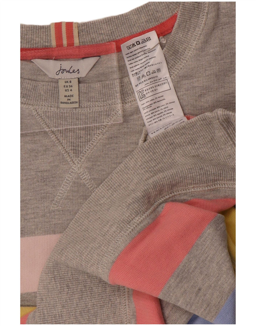 Joules Dame Oversized Sweatshirt Jumper UK 8 Lille grå stribet bomuld