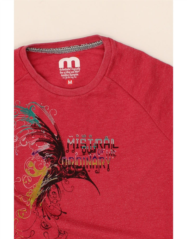 MISTRAL Womens Graphic Sweatshirt Jumper UK 14 Medium Red Polyester Vintage Mistral and Second-Hand Mistral from Messina Hembry 