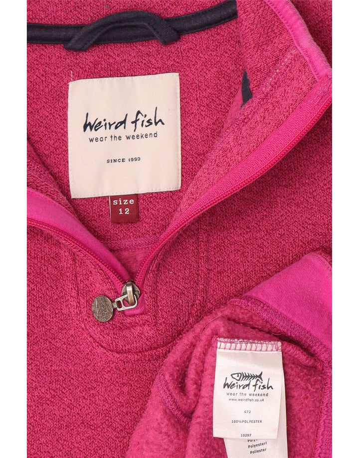 Weird Fish Womens Zip Neck Sweatshirt Jumper UK 12 Medium Pink Polyester